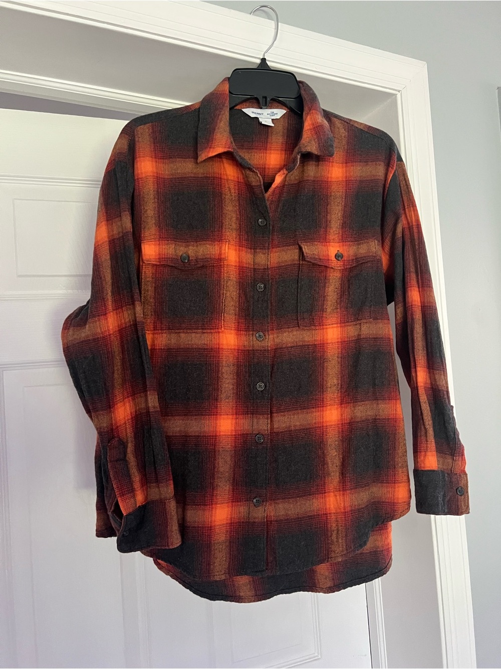 Old Navy Orange and Black Plaid Button-Up Shirt